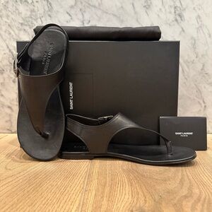 Saint Laurent Black Leather Thong Sandals